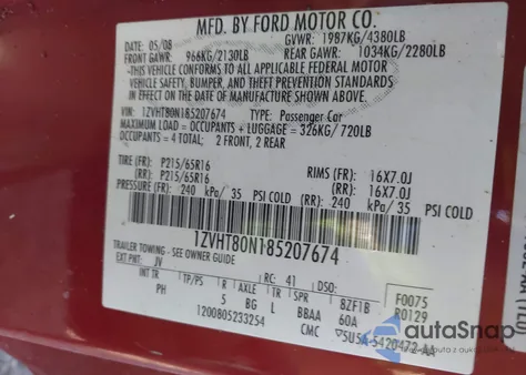 2008 Ford Mustang V6 Deluxe/V6 Premium from USA, damaged, VIN 1ZVHT80N185207674